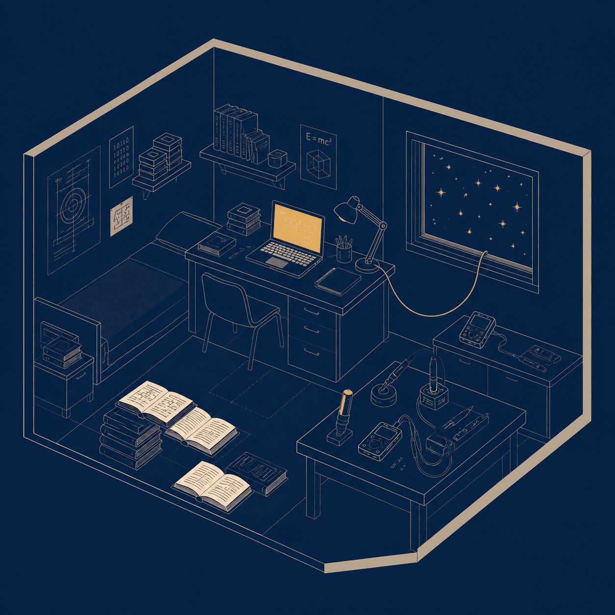 Abstract shape of a room with a glowing screen