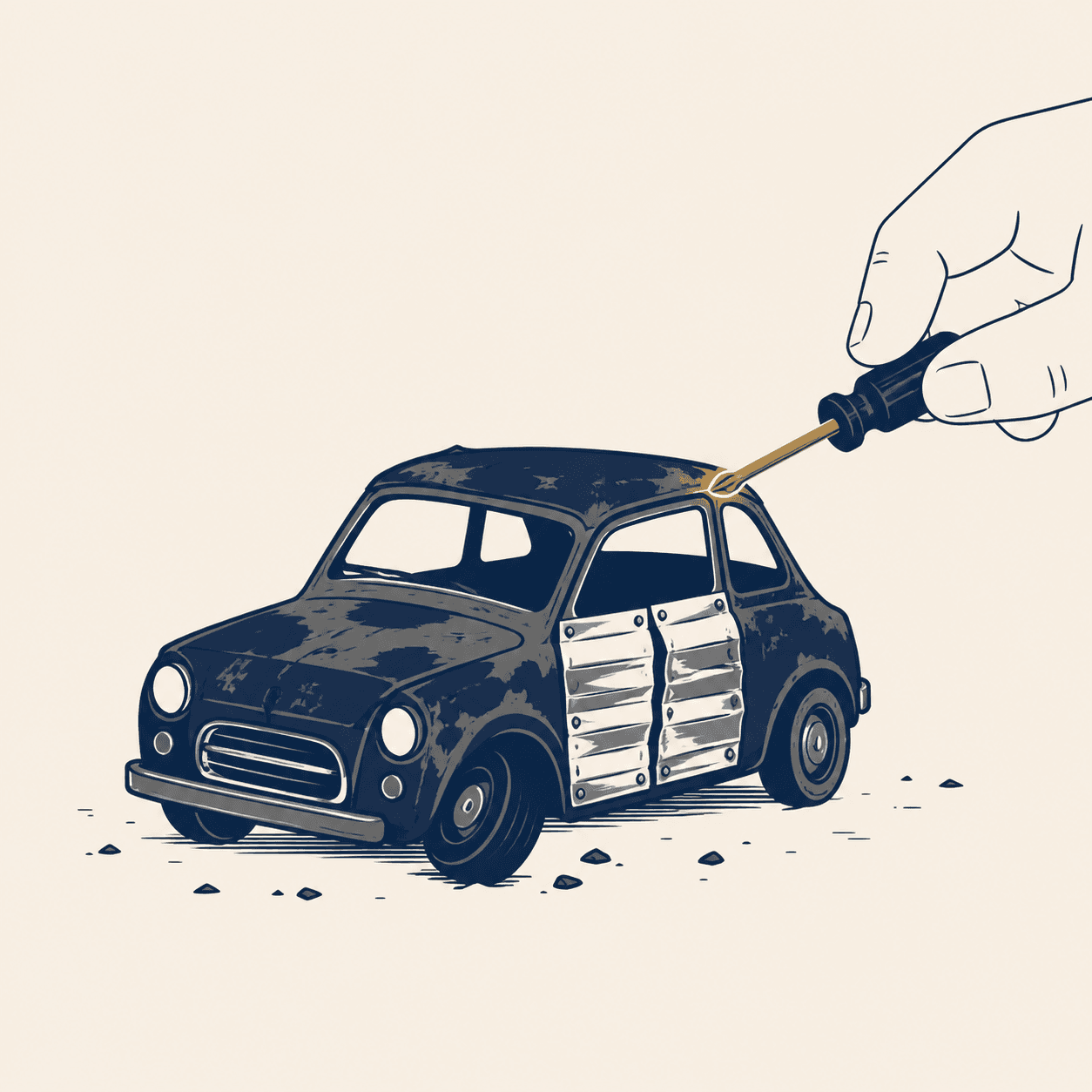 Geometric silhouette of a rebuilt toy car