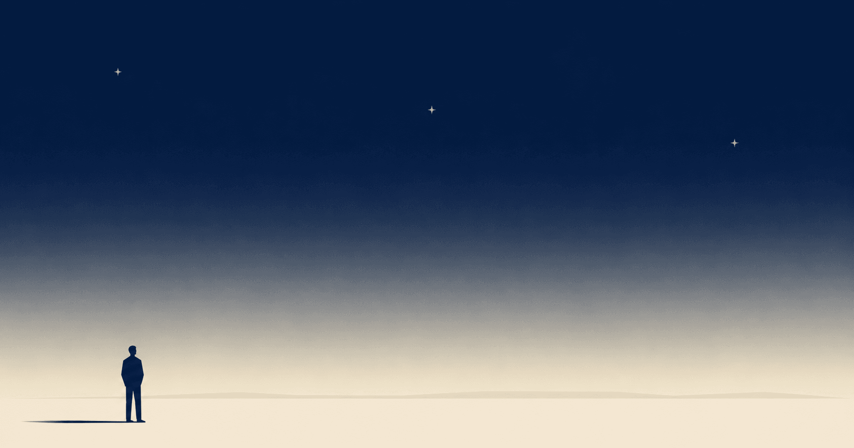 Silhouette contemplating the horizon beneath the stars